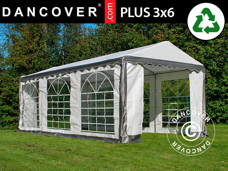 3x6m PE Partytent Grey/White Velcro Closing SH