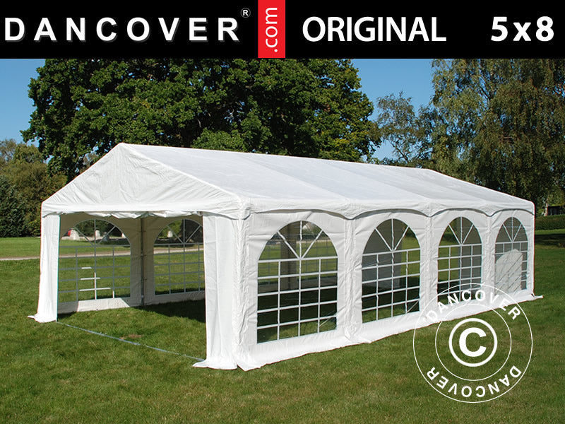 Partyzelt Original 5x8m PVC 900, "Arched", Weiß