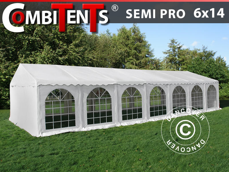 Tente de réception, SEMI PRO Plus CombiTents® 900 6x14m, 5-en-1, Blanc