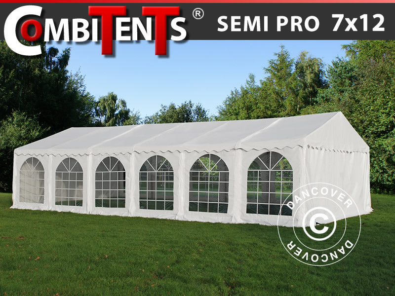 Tendone per feste, SEMI PRO Plus CombiTents® 900 7x12m, 4 in 1, Bianco