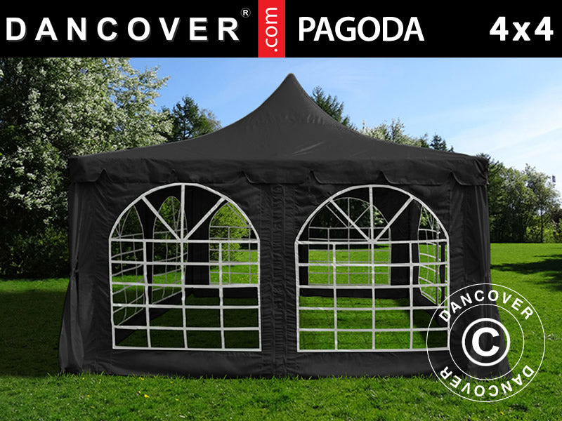 4x4m Poly Partytent Peaked Valance Black