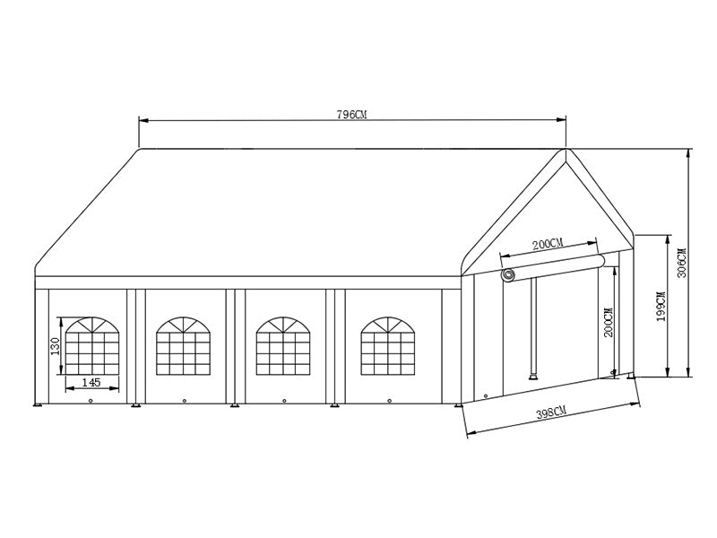 Tente de réception Basic 4x8m PE 500, Blanche