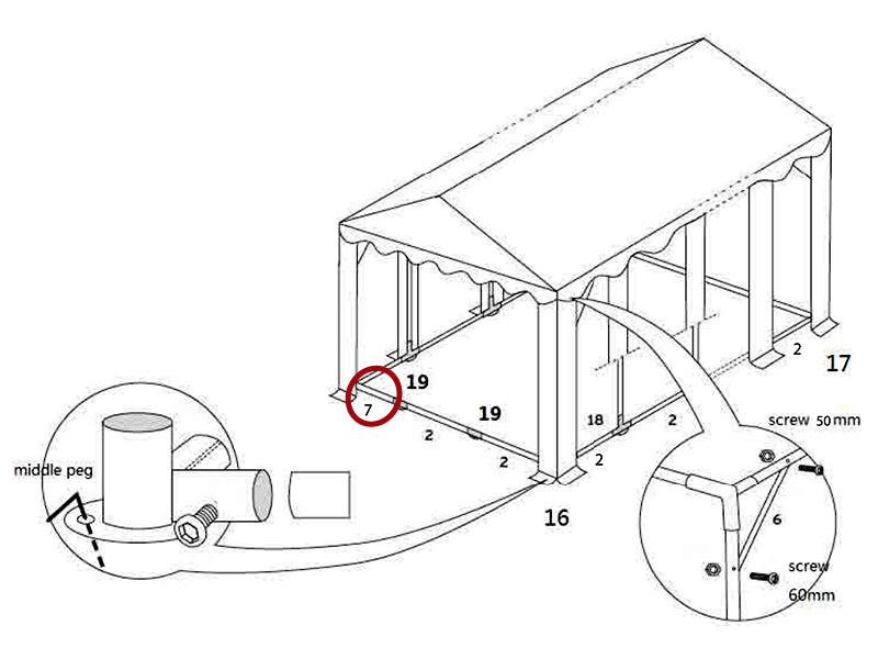 Tubo per il telaio di fondo, Ø38mm, 880mm