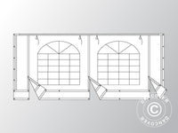 Mur d’extrémité avec grande fenêtre et porte large, 5 m, PVC retardateur de flammes, blanc