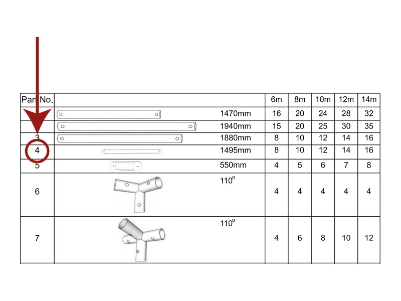 Tube pignon horizontal, Ø25mm, 1475mm