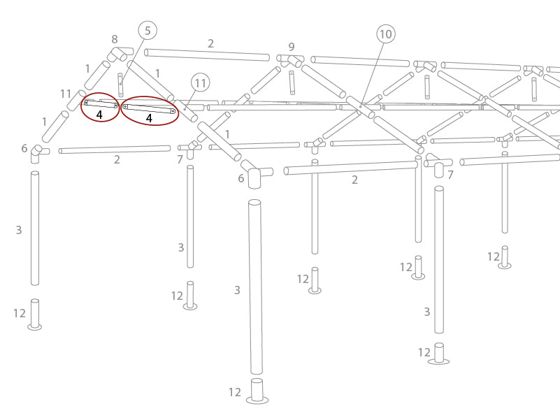 Tube pignon horizontal, Ø25mm, 1475mm