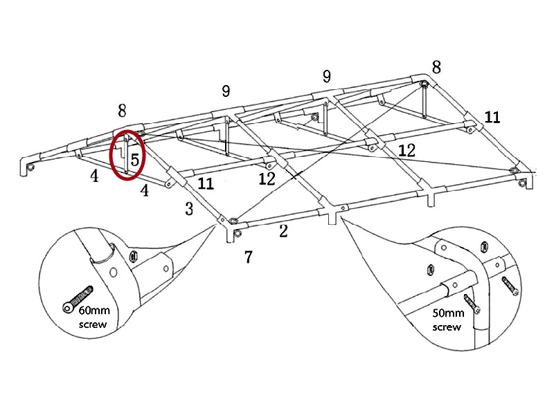 Tubo verticale frontone, Ø25mm, 640mm
