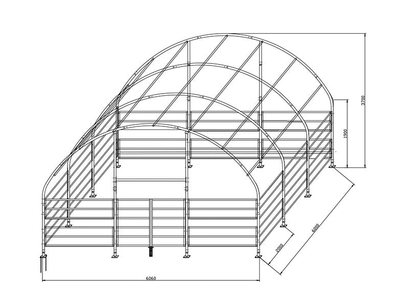 Abri pour bétail 6x6x3,7m, PVC, Vert