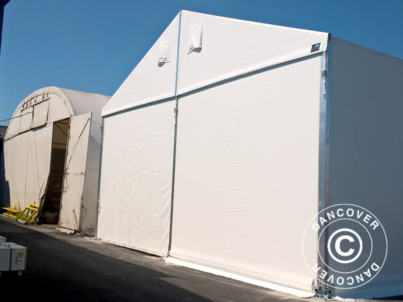 Hangar de stockage industriel Alu 12x25x5,92m avec porte coulissante, PVC, blanc