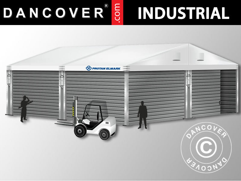 Industrielle Lagerhalle Alu 10x10x4,52m mit Schiebetor, PVC/Metall, weiß