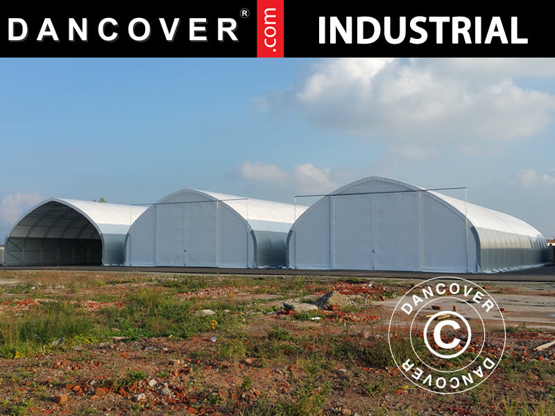 Tente de stockage, tunnel agricole 9x15x4,42m avec porte coulissante, PVC, Blanc/Gris