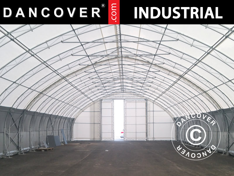 Capannone tenda, tunnel agricolo 15x15x7,42m con portone scorrevole, PVC, Bianco/Grigio