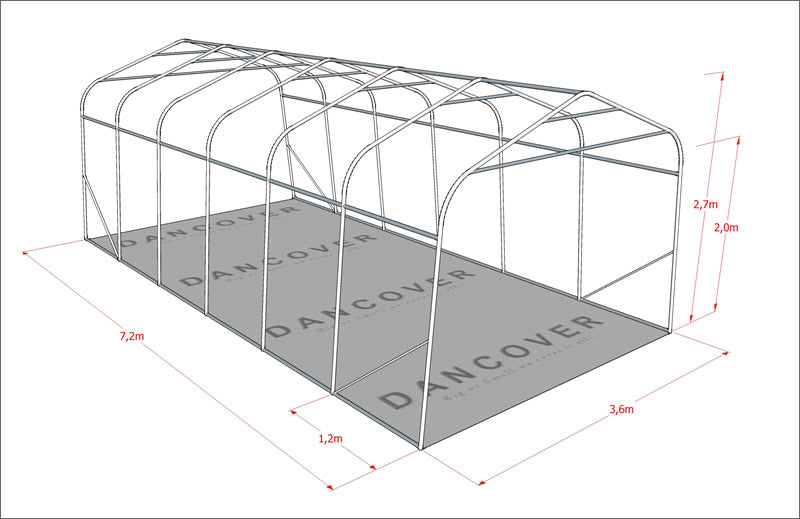 Zeltgarage PRO 3,6x7,2x2,68m PVC, Grau