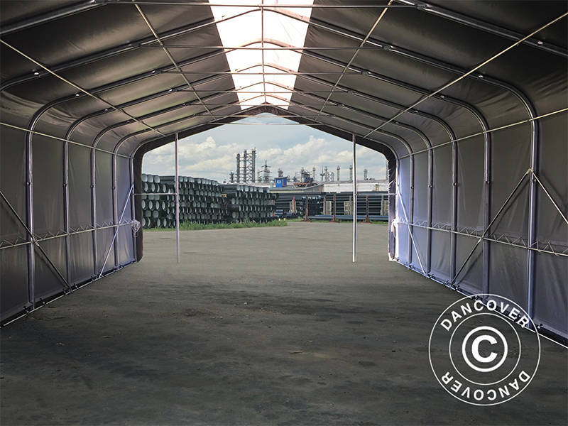 Capannone tenda PRO 6x18x3,7m PVC con pannello centrale, Grigio