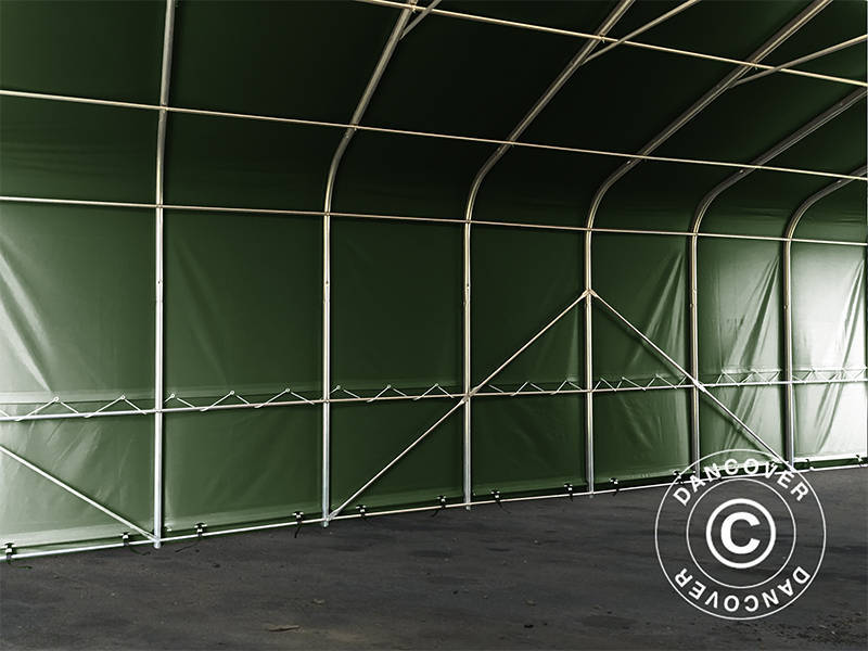 Tente de Stockage PRO 6x18x3,7m PVC avec lucarne, Vert