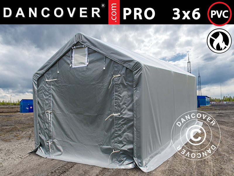 3x6 m StoragePro w/Gablekit 500g F/R PVC SH Grey