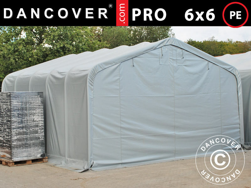 Lagerzelt PRO 6x6x3,7m, PE, Grau