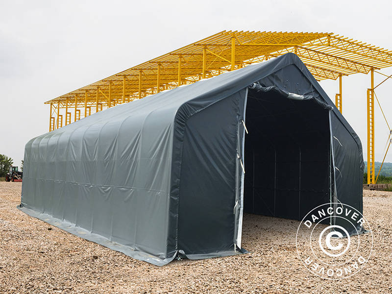 Capannone tenda PRO 8x12x5,2m PVC con pannello centrale, Grigio