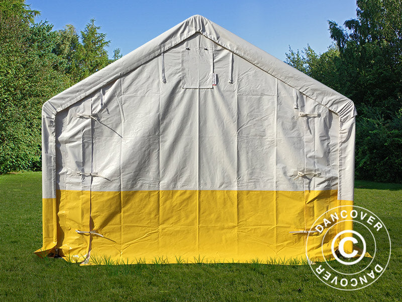 Tenda da lavoro, magazzino PRO 4x6m, PVC, Bianco/Giallo, Ritardante di fiamma