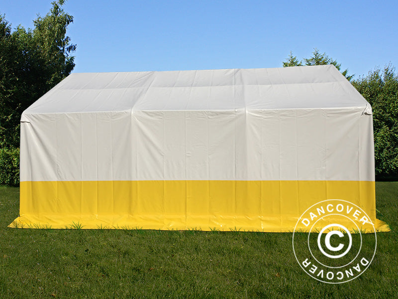 Tenda da lavoro, magazzino PRO 4x6m, PVC, Bianco/Giallo, Ritardante di fiamma