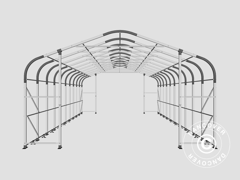 Tente de Stockage PRO 6x12x3,7m PVC avec lucarne, Gris