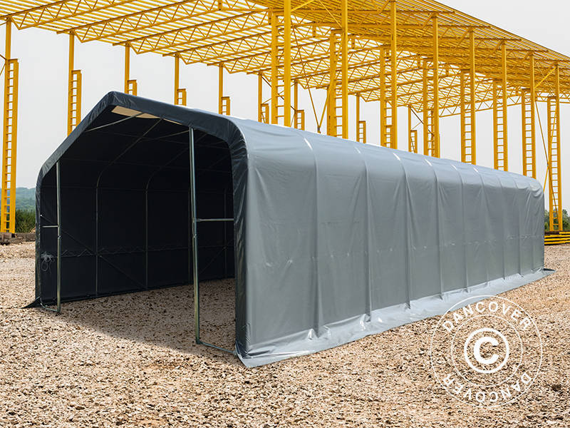 Capannone tenda PRO 7x14x3,8m PVC con pannello centrale, Grigio