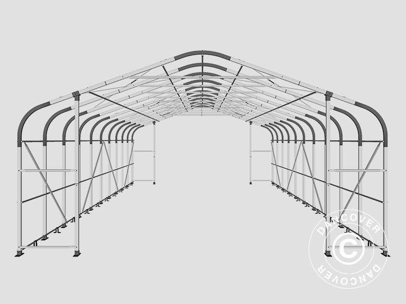 Capannone tenda PRO 7x14x3,8m PVC con pannello centrale, Grigio