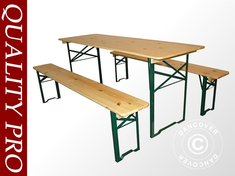 Ensemble table et bancs de brasserie 180x60x78cm, Bois clair