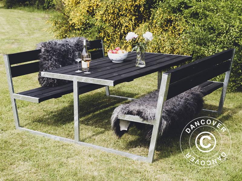 Tavolo da picnic con schienale, 2,05x1,8x0,85m, Nero
