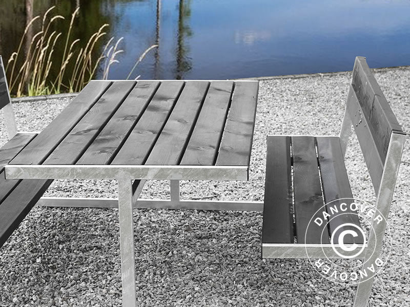 Table de pique-nique avec dossier, 2,05x1,8x0,85m, Noir
