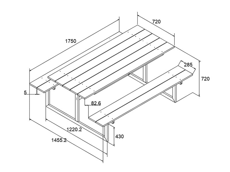 Tavolo da picnic, non-legno, 1,75x1,5m, Nero/Antracite