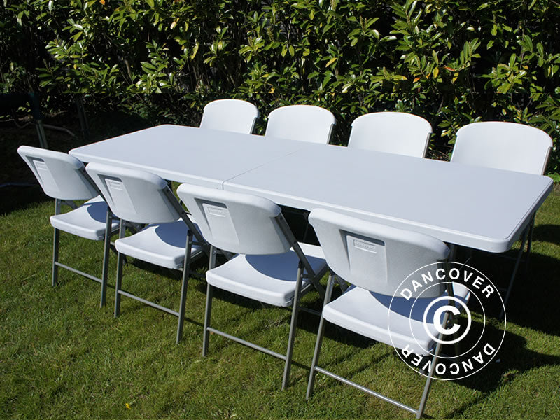 Party-Paket, 1 Klapptisch (240cm) + 8 Klappstühle, Hellgrau/Weiß