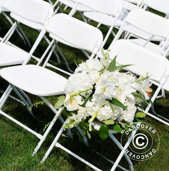 Parti forfait, 1 table pliante (180cm) + 8 chaises pliantes, Gris clair/Blanc