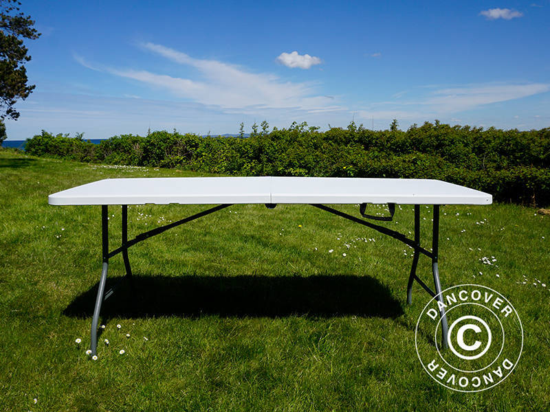 Parti forfait, 1 table pliante (180cm) + 8 chaises pliantes, Gris clair/Noir