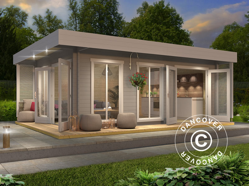 Gartenhaus Vienna, 5,7x3,8x2,45m, 40mm, Hellgrau