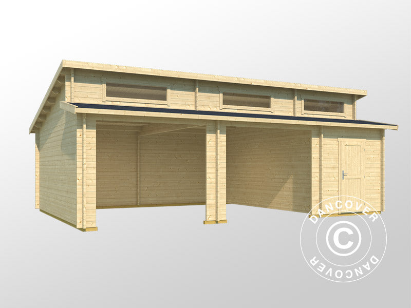 Garage doppio, tettoia per auto in legno Vaasa, 7,8x5,2x3,21m, 44mm, Naturale