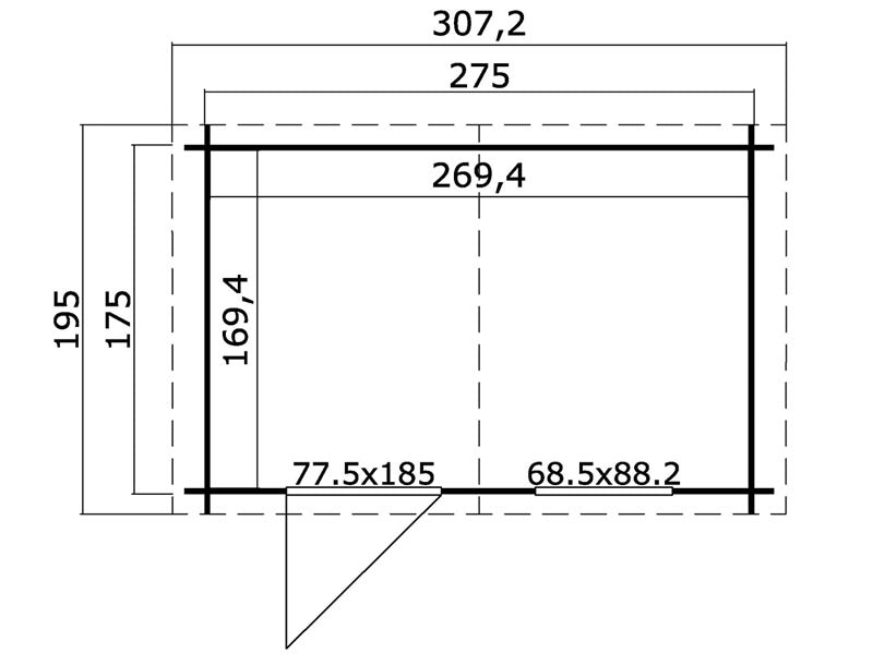 Abri en bois Marseille 2,75x1,75x2,34m, 28mm, 4,56m², Gris clair