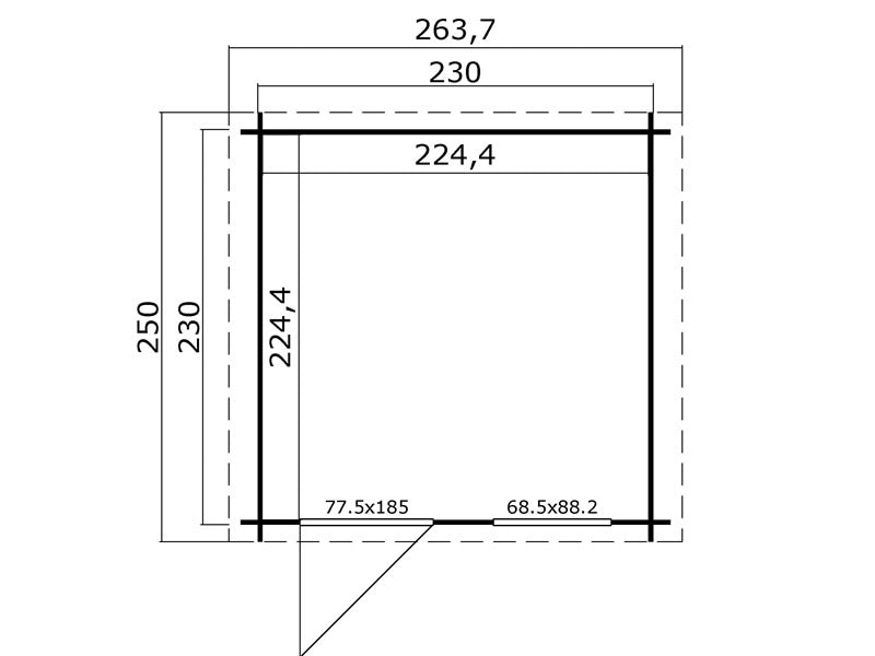Holzschuppen Lyon 2,3x2,3x2,34m, 28mm, 5,4m², Hellgrau