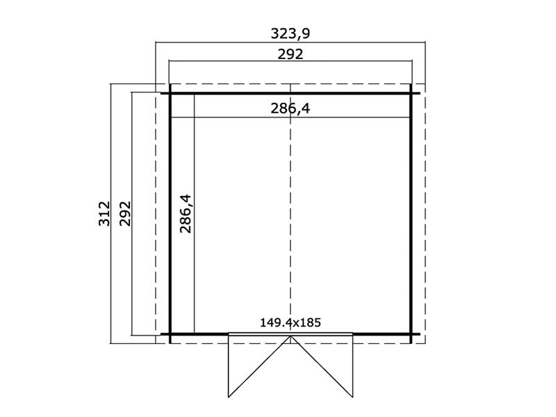 Casetta da giardino in legno Trondheim 2,92x2,92x2,22m, 28 mm, 8,5m², Naturale