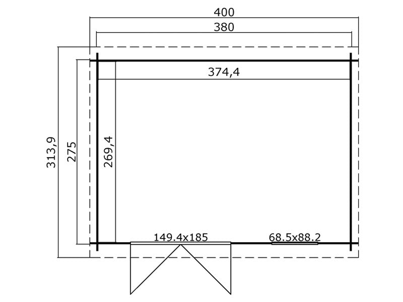 Holzschuppen Asker 3,8x2,75x2,11m, 28mm, 10,09m², Hellgrau
