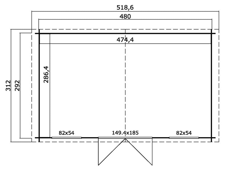 Abri, cabane en bois Sandvika 4,8x2,92x2,45m, 28mm, 13,59m², Gris foncé