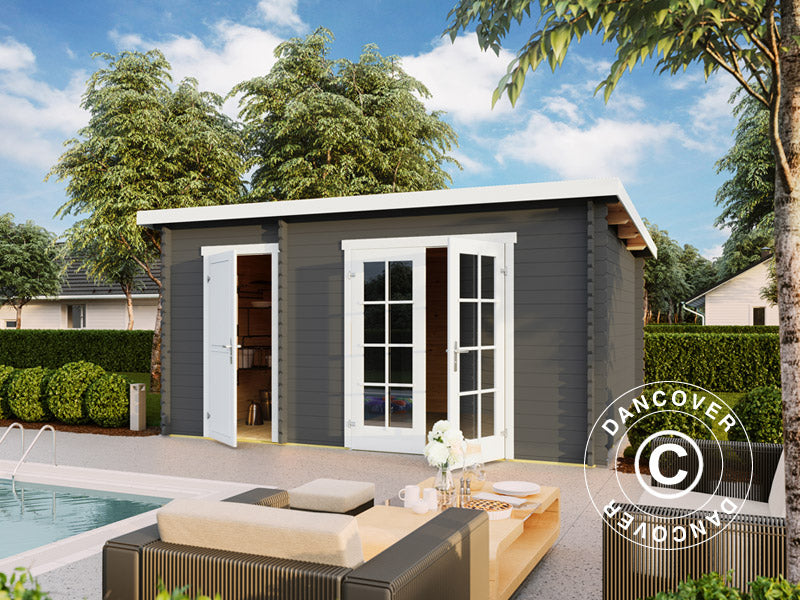 Holzschuppen, Gartenhaus Riga 4,25x2,8x2,22m, 34mm, 11,3m², Dunkelgrau