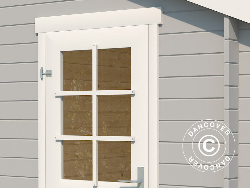 Casetta da giardino a parete in legno Vanda 1,8x2,75x2,68m, 28mm, 4,7m², Grigio chiaro