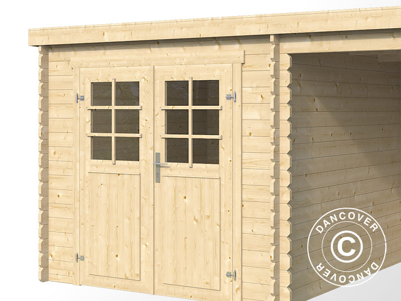 Abri en bois Lahti avec débord de toit 4,24x2,2x2m, 28mm, 8,9m², Naturel