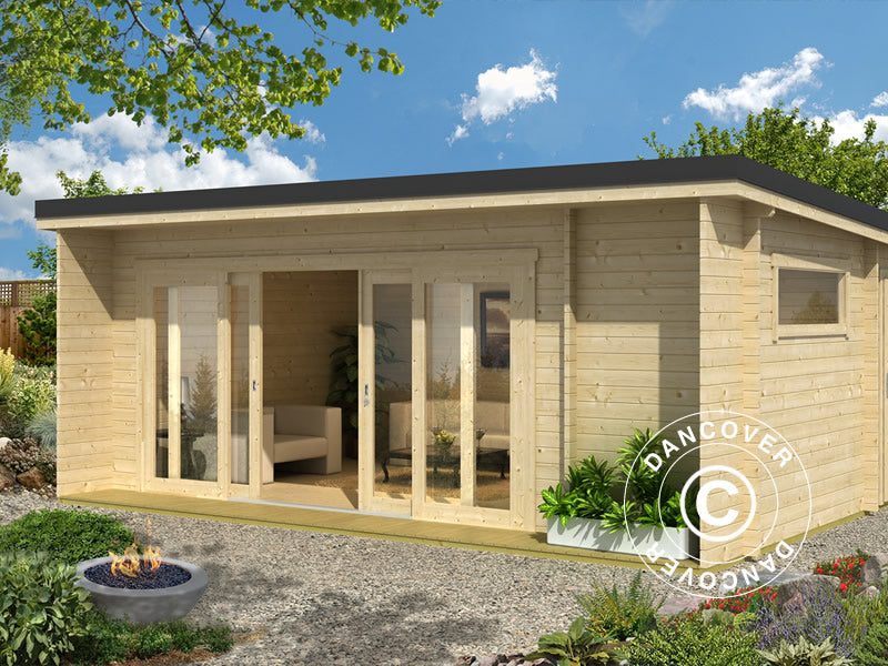 Casetta in legno Milano, 6,08x3,9x2,45m, 44mm, Naturale