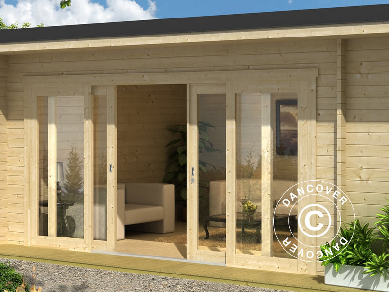 Cabane en bois Milano, 6,08x3,90x2,45m, 44mm, Naturel