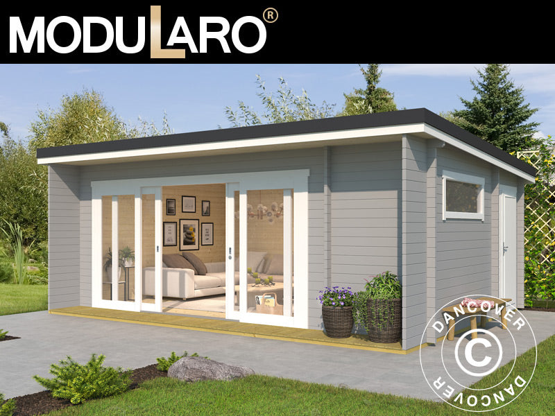 Gartenhaus Milano, 6,08x3,9x2,45m, 44mm, Hellgrau