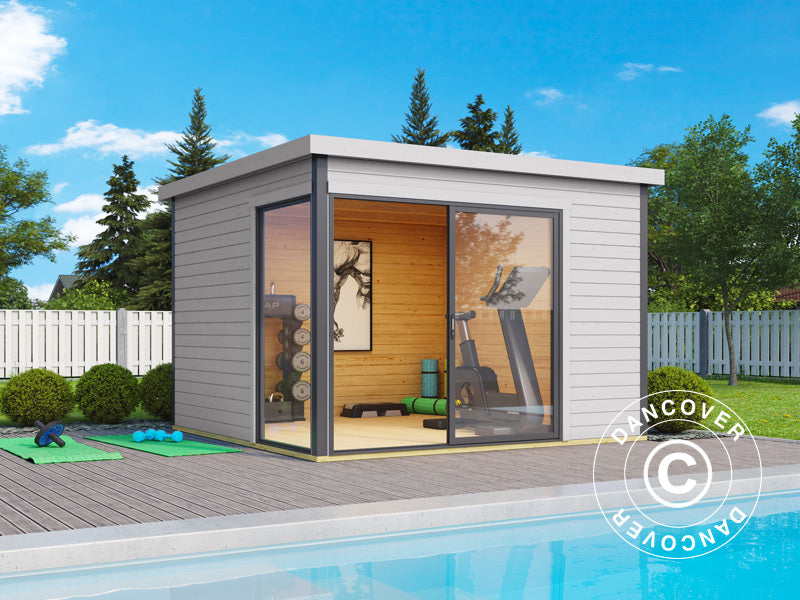 Casetta in legno Set Geneva, 3x3x2,39m, 44mm, Grigio Chiaro