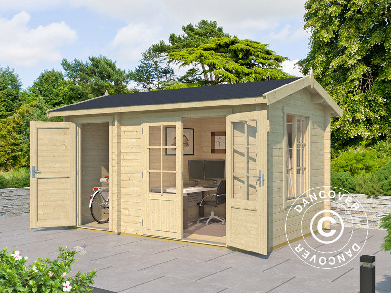 Gartenhaus aus Holz mit Schuppen Maardu 3,9x2,4x2,51m, 44mm, Natur