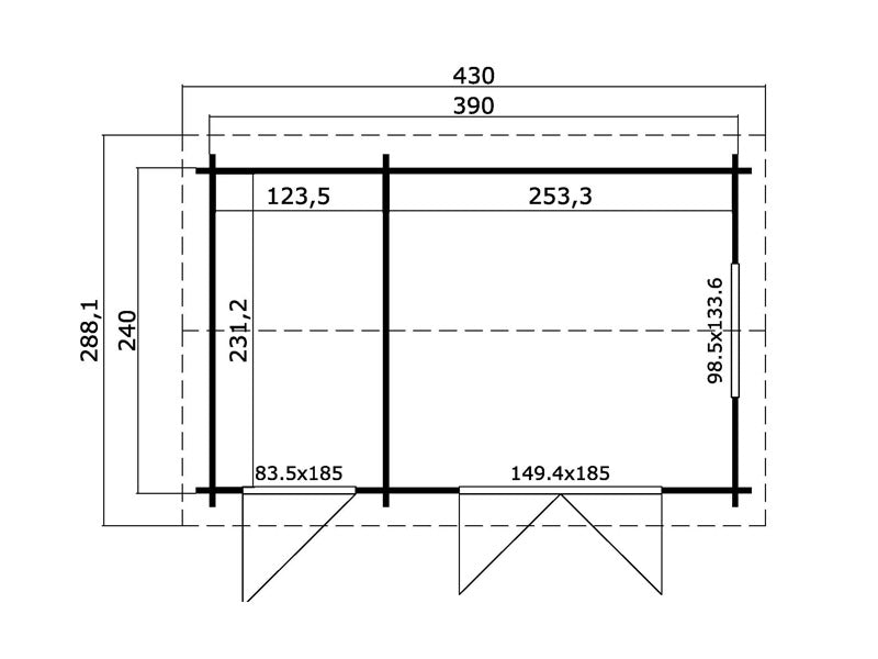 Cabane en bois avec abri Maardu 3,9x2,4x2,51m, 44mm, Gris foncé